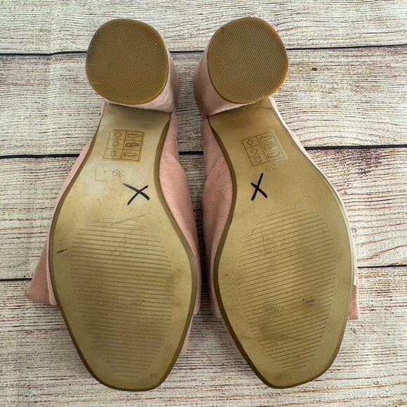 Kurt Geiger Jessika Open Toe Heels Sandals Sz 39/8.5 Blush Pink Bow Suede Mule - Picture 11 of 13
